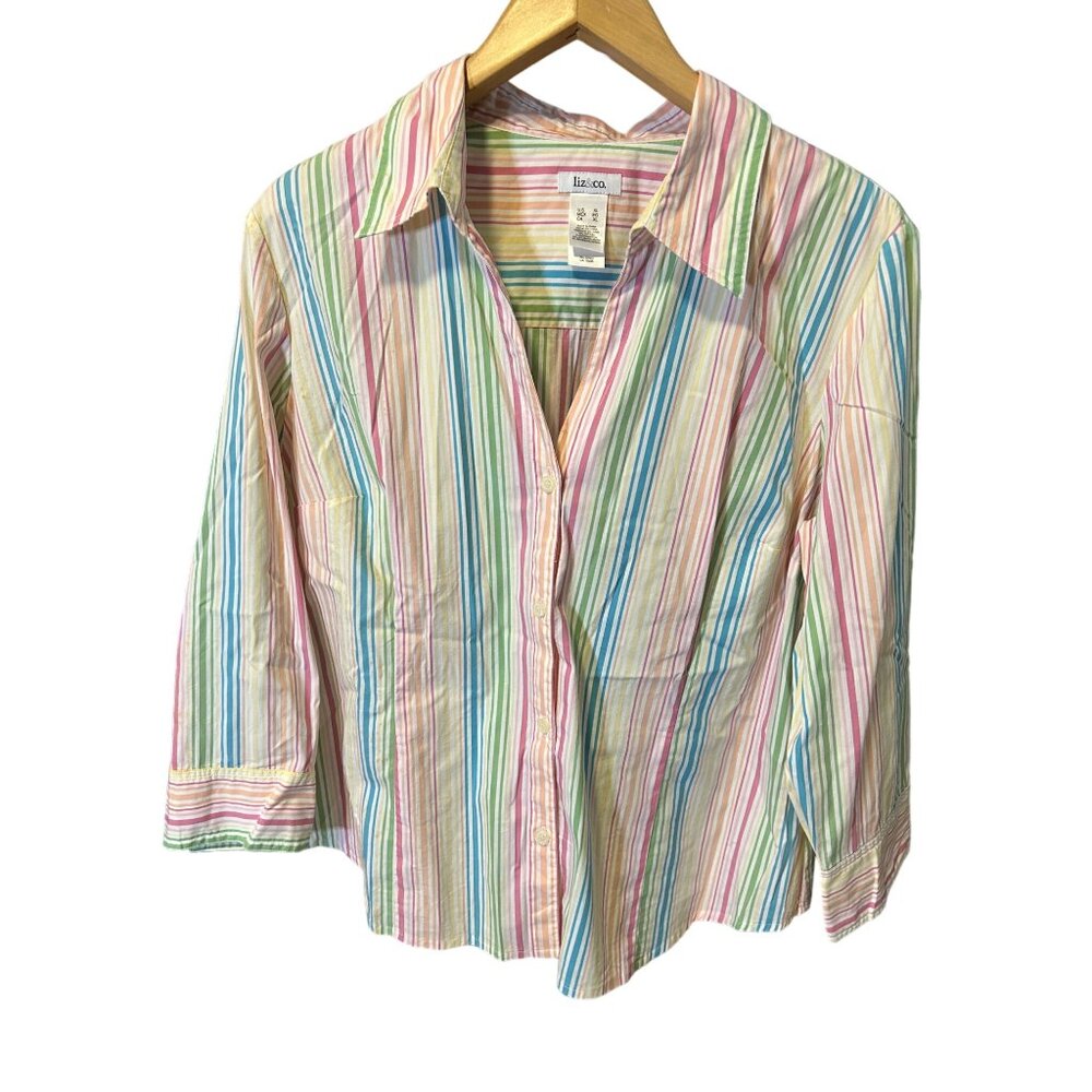 Liz & Co. Women's XL Multi Color 3/4 Sleeve Striped Button Up Shirt